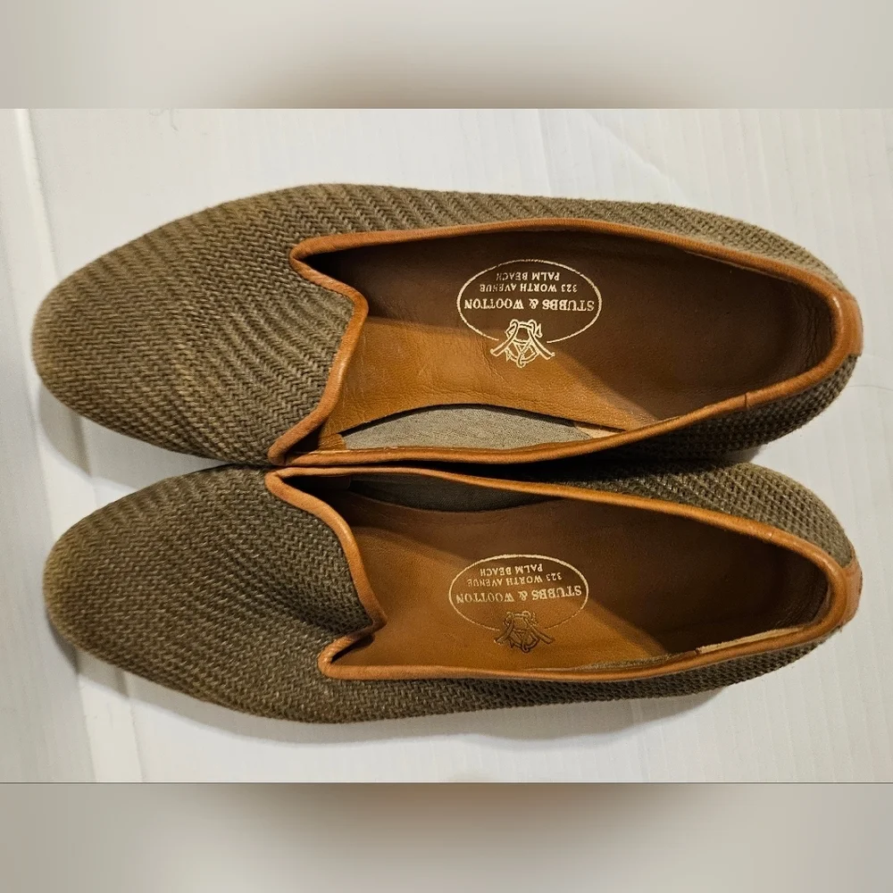 Stubbs&Wootton Woven Leather Smoking Slippers Loafers Women’s 7.5 Designer Flats